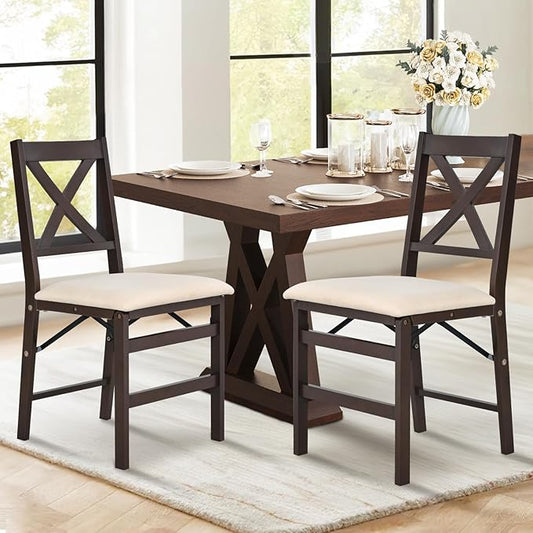 COLAMY Folding Dining Chairs Set of 6, Foldable Chairs with Padded Seats, Wood Folding Dining Room Chairs for Dinner, Kitchen, Party, Camping, Beige