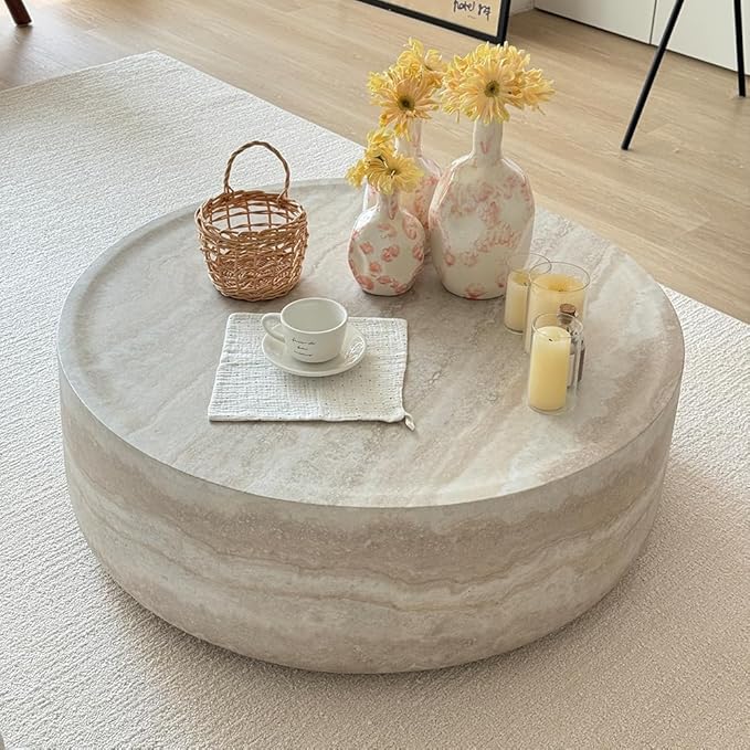 WILLIAMSPACE 35.43'' Round Coffee Table with Mars Pattern for Living Room, Modern Drum Circle Fiberglass Coffee Table Side Table End Table for Living Room, No Need Assembly (Mars Pattern)