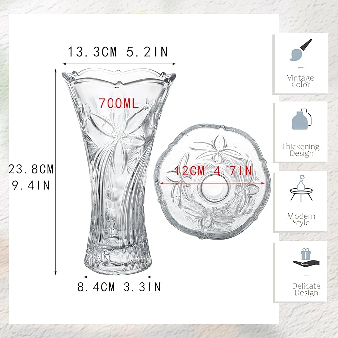 kanpura 9 Inch Glass Vases for Flowers Thickened 2.3 lb Large Flower Vase for Christma Tables Centerpieces Clear Rose Vases for Wedding Reception, Home Decor, Housewarming Gift(Heavy Duty)