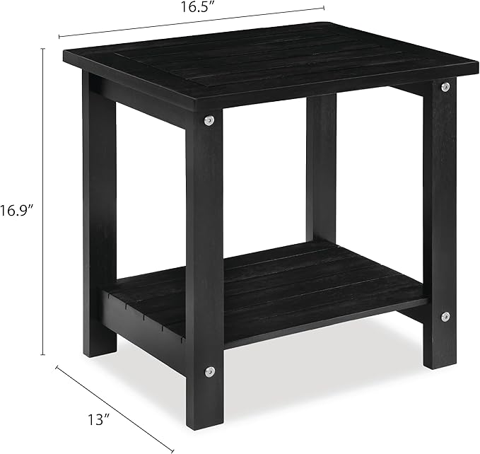 Black Adirondack Outdoor Accent Table – Weather-Resistant Acacia Wood Outdoor End Table with Double Storage, Small Porch Table for Patio, Garden, Lawn, Balcony, and Living Room Use