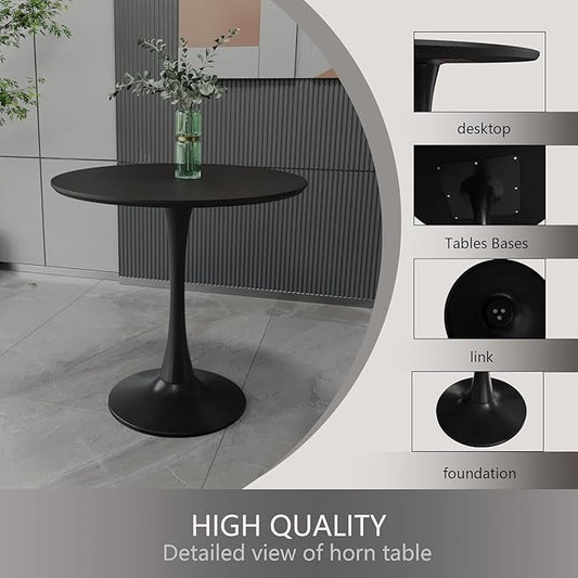 Round Dining Table, Modern Tulip Table, 31.5‘’Mid-Century Round Leisure Table with Metal Base for 2-4 Person, Suitable for Living Room, Kitchen, Cafe and Home Office(Black)