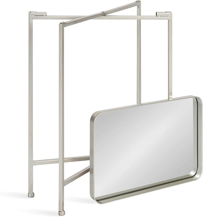 Kate and Laurel Celia Modern Mirrored Tray Side Table, 18 x 12 x 26, Silver, Foldable Rectangular End Table for Storage and Display