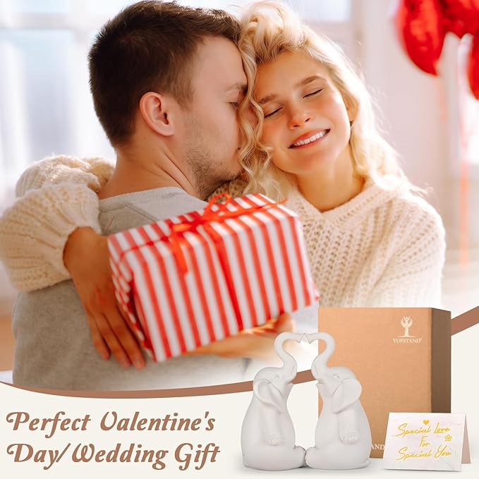 Loving Pair of Elephants - Handmade Elephant Statues - Symbolic Home Decor Figurines for Love, Luck, and Harmony, Ideal Gift for Wedding, Anniversary, Mother's Day