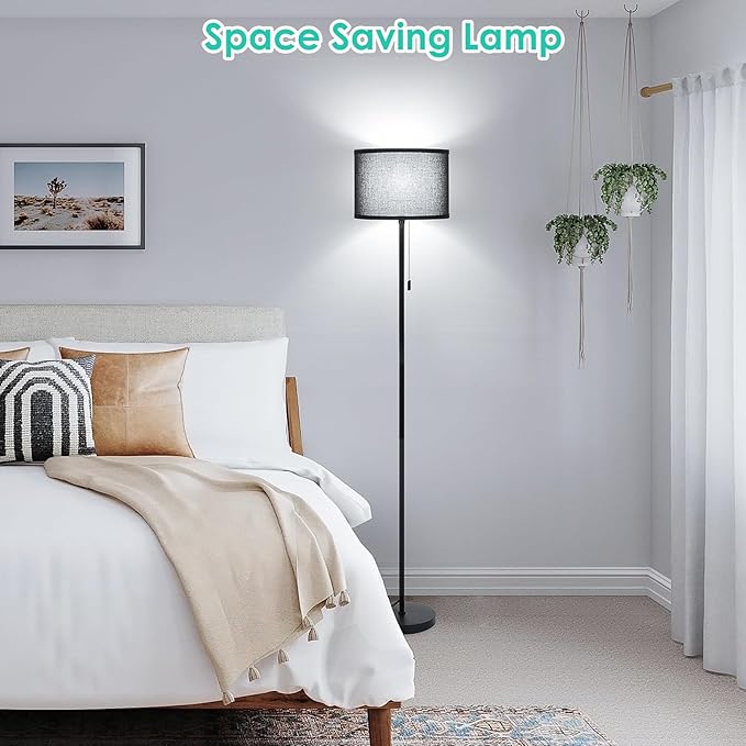 FOLKSMATE Floor Lamp for Living Room, LED Modern Simple Standing Lamp, Black Tall Lamps for Bedroom, Living Room, Office, Kids Room and Reading, Minimalist Pole Lamp with Shade, Without Bulb