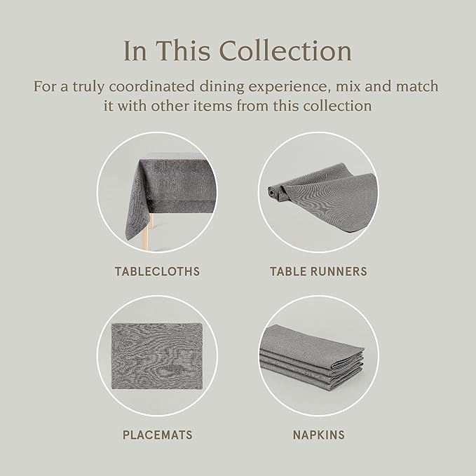 Over&Back Set of 4 Washed 100%-Linen Woven Placemats - Colorful Dining Table Mat - Machine Washable - Kitchen and Home Decor - Grey