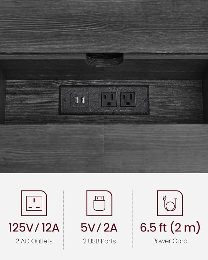 VASAGLE 55.1-Inch Console Table with Outlet and Shelves, Sofa Table with Charging Station, Behind Couch Table Skinny, Entryway Table for Hallway, Living Room, Charcoal Gray and Ink Black ULNT120B22