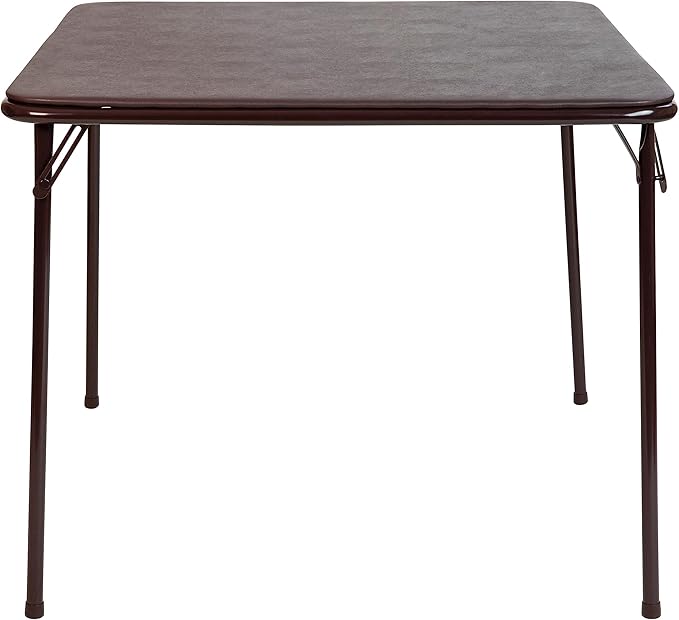 EMMA + OLIVER 33.5" Square Multipurpose Folding Card Table for 4 Players, Portable Square Folding Table with Padded Vinyl Top, Brown
