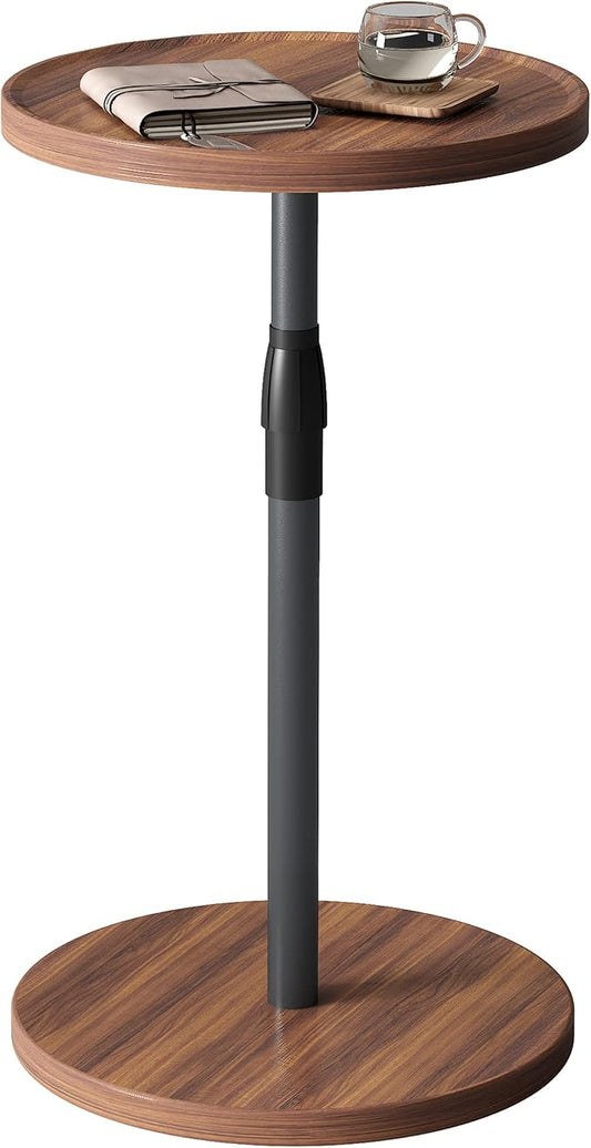 Adjustable End Table, Small Round Side Table, Drink Table for Small Spaces, Pedestal Nightstand for Living Room, Bedroom, Sofa Couch, Brown ET-010BR