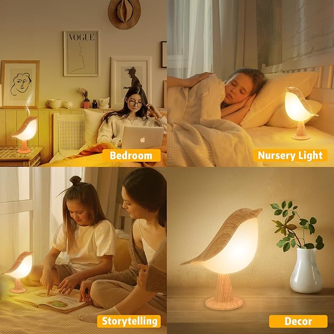 Small Desk Lamp, Cute Bird Light Cordless Lamp with 3 Color Temperature and Touch Sensor,Kids Night Light with Rechargeable Battery for Bedroom Nightstand Bedside Table Room Decor