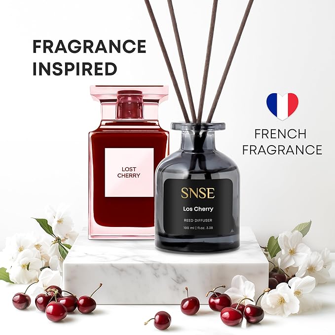 SNSE Los Cherry Reed Diffuser Set - Premium Reed Diffusers for Home with Diffuser Reeds, Luxurious Gift Aroma, Sophisticated Scent, Ideal for Relaxation, Elegant Home Fragrance