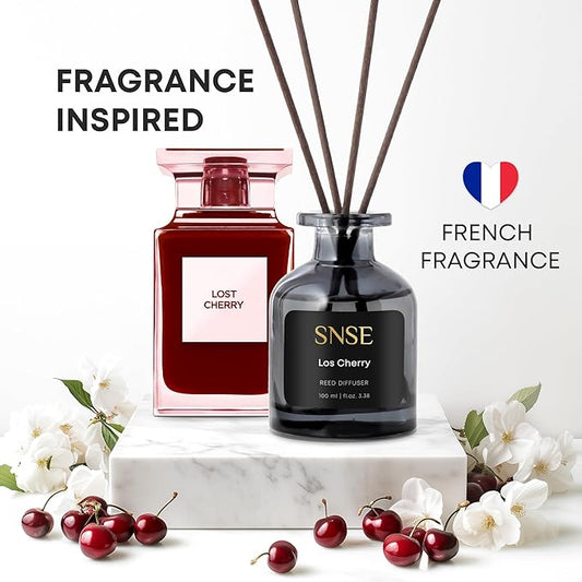 SNSE Los Cherry Reed Diffuser Set - Premium Reed Diffusers for Home with Diffuser Reeds, Luxurious Gift Aroma, Sophisticated Scent, Ideal for Relaxation, Elegant Home Fragrance
