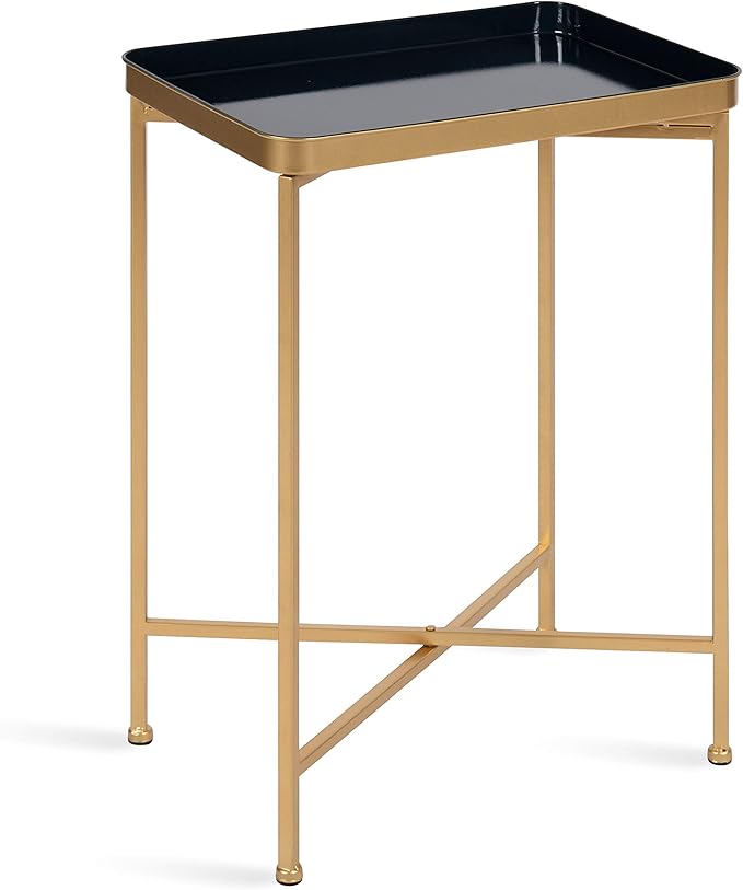 Kate and Laurel Celia Modern Tray Side Table, 18 x 12 x 26, Navy Blue and Gold, Foldable Rectangular End Table for Storage and Display
