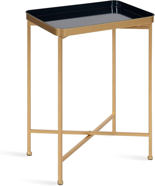 Kate and Laurel Celia Modern Tray Side Table, 18 x 12 x 26, Navy Blue and Gold, Foldable Rectangular End Table for Storage and Display