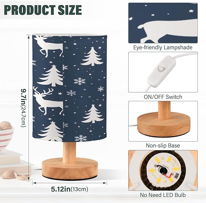Bolaz Small Table Lamp for Bedroom Deer and Tree Table Lamp Nightstand Lamp for Livingroom Office Reading Working Table Desk