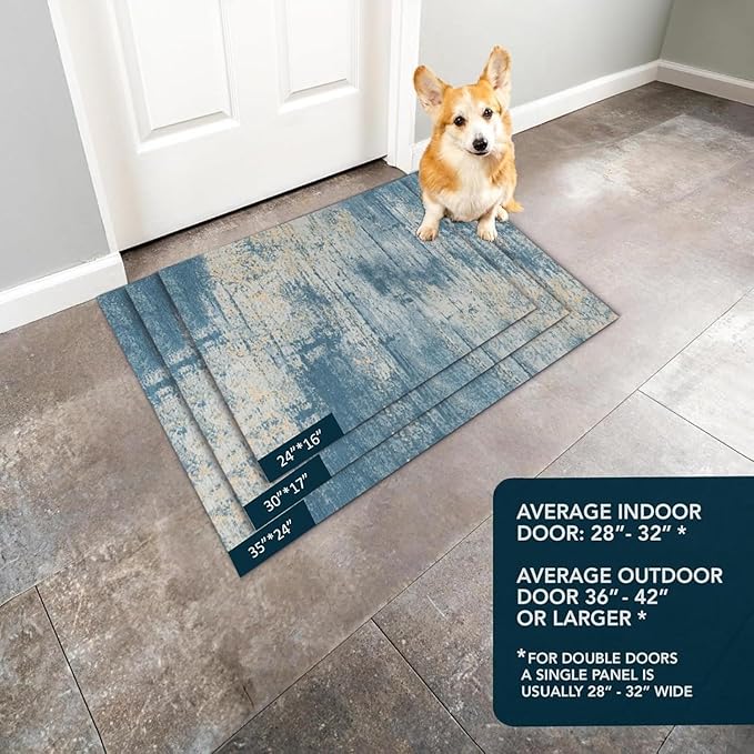 Ultra Thin Door Mat Indoor Entrance, 1/10 in Thin Door Mats for Inside Entry, Non-Slip Rubber Backing Washable Doormat, Fade Resistant, Absorbent, Low Profile Dirt Trapper, 35"X24",Distressed