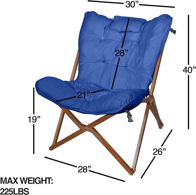Zenithen Indoor Portable Wood Butterfly Folding Accent Chair, Perfect for Reading, Studying, Gaming, Suitable for Dorm Rooms, Bedrooms, and Living Rooms, Blue (Pack of 1)
