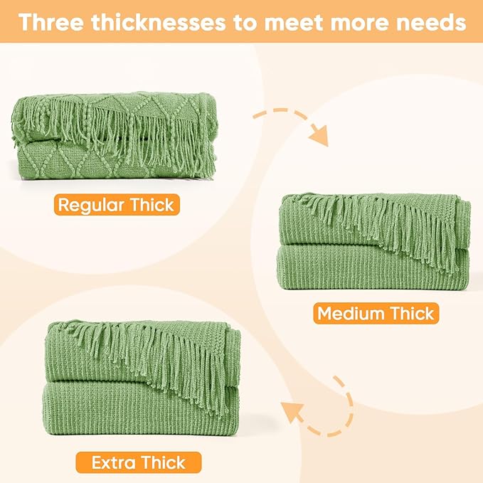 inhand Basil Throw Blanket for Couch Bed,Chunky Chenille Woven Soft Warm Christmas Blankets Gifts for Women with Tassels,Lightweight Cozy Boho Farmhouse Fall Winter Decor,60"x80",Medium Thick