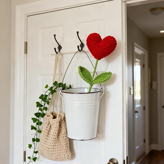 Hand-Crocheted Heart Flower Doll Bouquet - DIY Knitted Desk Decor, Romantic Gift for Girlfriend Valentine's Birthday Anniversary, Home Office Decoration