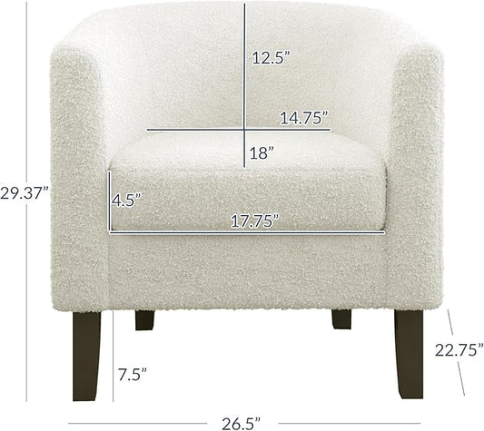 BELLEZE Accent Barrel Chair, Linen Round Chair Club Tub Sofa Corner Chair with Flared Legs and Cozy Soft Padding for Living Room Bedroom Waiting Room - Teddy White