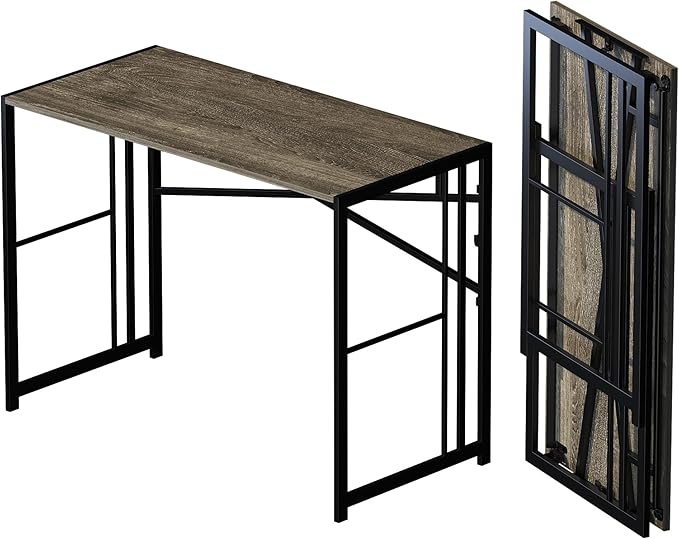 40 inch Folding Desk, Writing Gaming Computer Camping Desk, No Assembly Required Home Office Table, Black Oak
