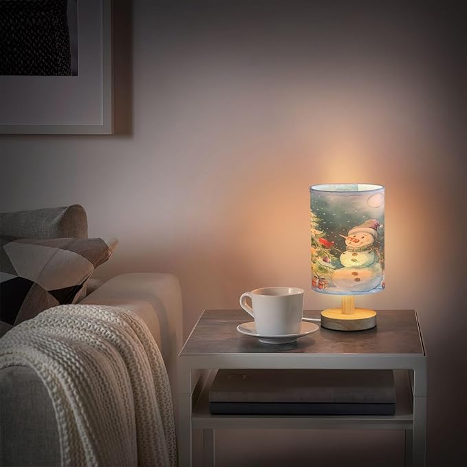 Bolaz Small Table Lamp for Bedroom Snowman Decorates Tree Table Lamp Nightstand Lamp for Livingroom Office Reading Working Table Desk