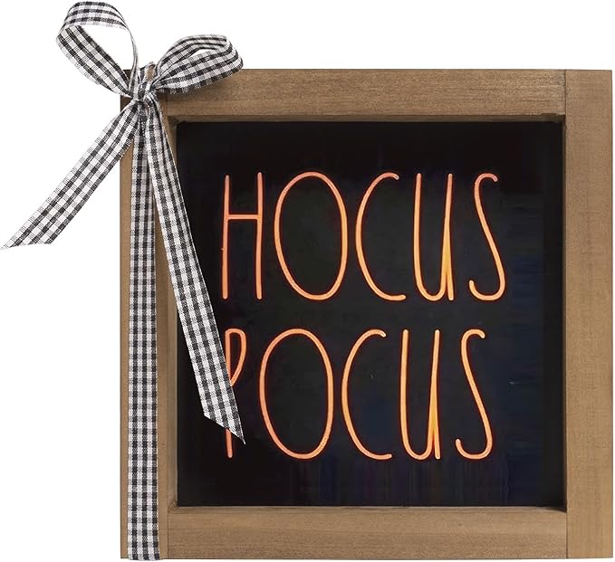 Hocus Pocus Sign, 6 Inch Wooden Halloween Decorative Signage Table Top Decor, Gothic Witch Indoor Tabletop Wall Art Shelf Mantel Desk Tiered Tray Rustic Farmhouse Home Decorations