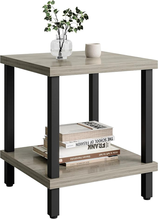 Large End Table Square Side Table Modern Sofa Table 20 Inch Industrial Coffee Table NightStand with 2-Tier Storage Shelf for Living Room Bedroom Oak Grey MLBZ06Z
