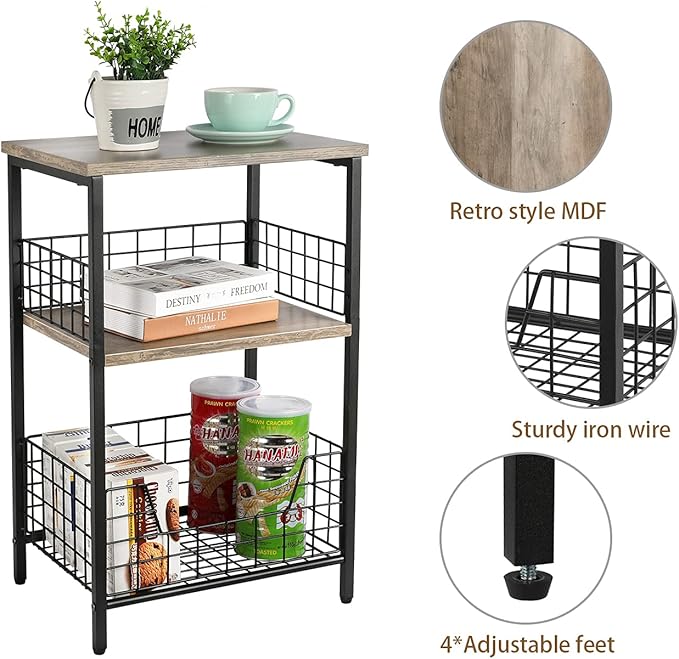 X-cosrack Side Table, Small End Table Record Player Stand with Storage, Vinyl Record Storage Night Stand for Living Room, Bedroom,Office(Patent Pending)(Greige & Black)