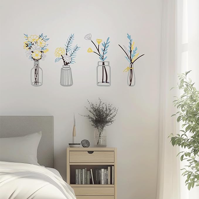 zituzitp 4 Pieces Metal Flower Wall Decor, Wall Art for Bathroom Living Room Kitchen Bedroom Dining Room Rustic Farmhouse Boho Wall Decor Houseworming Gift