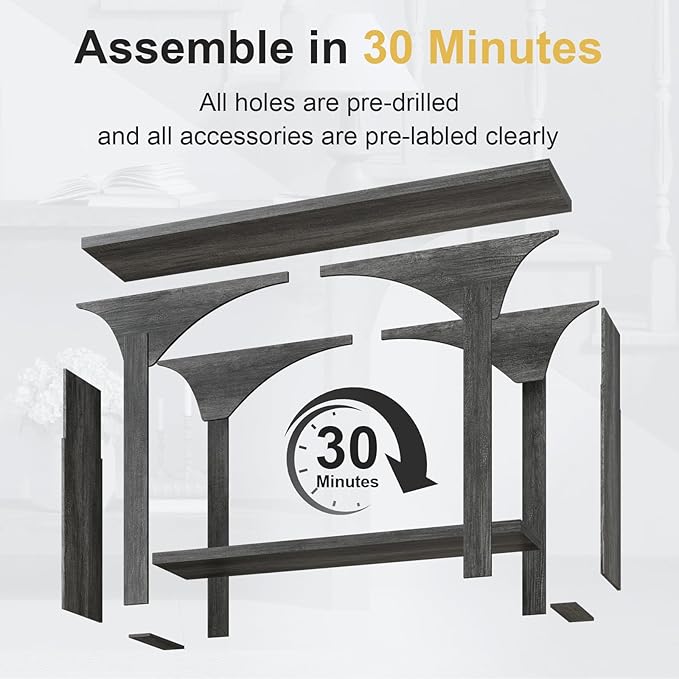 55 Inches Console Table,2 Tier Farmhouse Entryway Table,Narrow Wood Accent Tables with Storage Shelves for Living Room,Entrance,Hallway,Foyer (Gray)