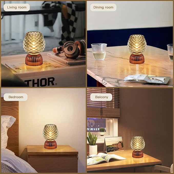 Battery Operated Lamp with Timer, Cute Small Cordless Glass Table Lamp for Home Decor, Kitchen, Bathroom, Birthday Gift for Women, Pinecone, Grey