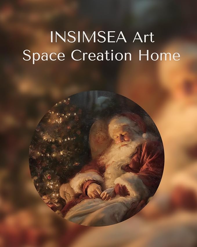 InSimSea Christmas Decor Framed Wall Art, Santa Claus by the fireplace Canvas Painting, Vintage Rustic Home Decor, Unique Christmas Gifts For Table Wall Farmhouse Mantel Home Office 12L x 16W