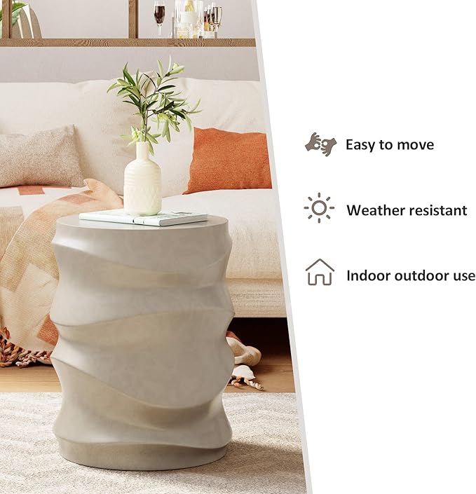 HOMPUS Outdoor Side Table Set of 2, Modern Vintage Garden Side Table, Round Concrete Accent Table for Indoor Outdoor Use, Grey