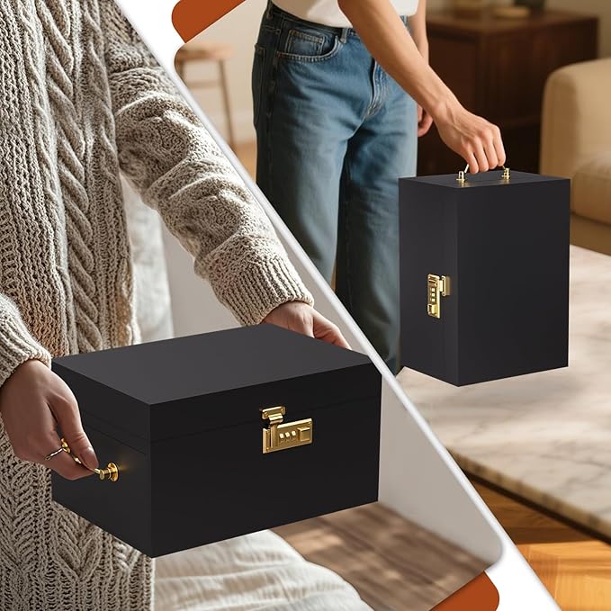 Lockable stash box with rolling tray – Premium bamboo box organizer with grinder, jars & brushes | Stylish wooden stash boxs, spacious Storage Box, great large stash box for home,Holiday Gift