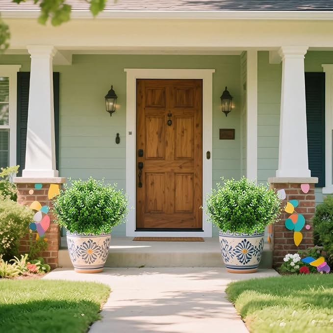 14 Bundles Artificial Grass UV Resistant for Patio Outdoors Fake Faux Silk Plants Realistic Plastic Grass Indoors Porch Window Home Decoration (14, Green Grasses)