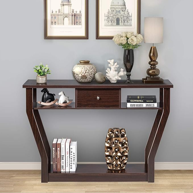 Safeplus 47" Accent Console Tables with Drawer and Shelf for Living Room Hallway Entryway
