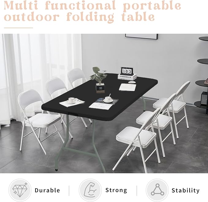 Folding Table 5FT Camping Table Portable Heavy Duty Plastic Rectangular Outdoor Dining Table Steel Legs Fold-in-Half with Carrying Handle for Indoor,Picnic,Party,Wedding,Events(Black)