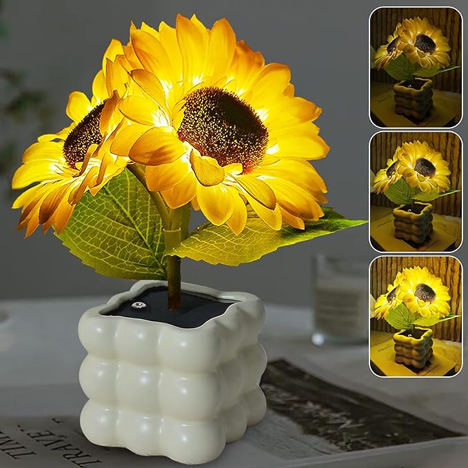 Flower Table Lamp, Touch Stepless Dimming Night Light, USB Rechargeable Small Desk Lamp, LED Sunflowers Artificial Flowers Lamp Aesthetic for Bedroom Home Decor (Sunflower-B)
