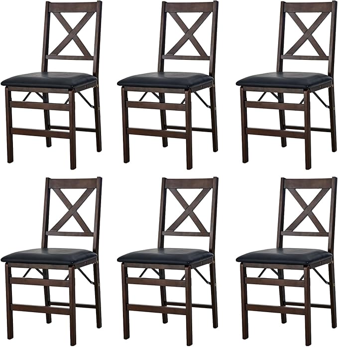 COLAMY Folding Dining Chairs Set of 6, Foldable Chairs with Padded Seats, Wood Folding Dining Room Chairs for Kitchen, Party, Camping, Dark Brown