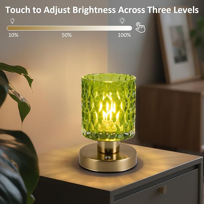Modern Table Lamp with Remote Control, Cordless Dimmable Desk Lamp for Bedroom, Rechargeable Battery Operated, Touch Lamps for Night Stands Living Room, Bulb Included (Olive Green)