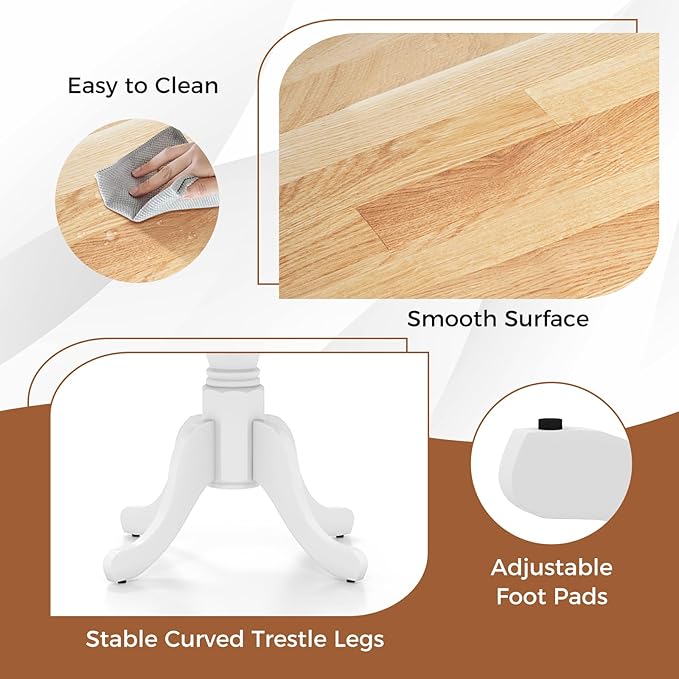 Giantex Round Dining Table, 39" D X 29" H, Rubber Wood Pedestal Table W/Round Tabletop & Curved Trestle Legs, 4-Person Dinner Table for Kitchen, Dining Room, Restaurant (Natural & White)