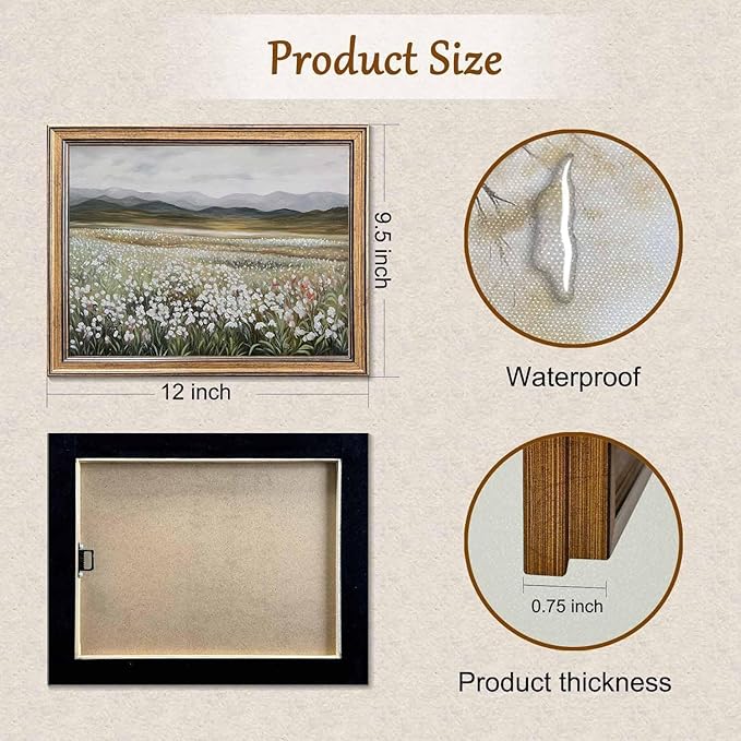 Yeechine Gold Framed Vintage Wall Art Wildflowers Field Canvas Wall Art Print Kitchen Living Room Wall Decor (champ fleuri, 12" L x 9.5" W)