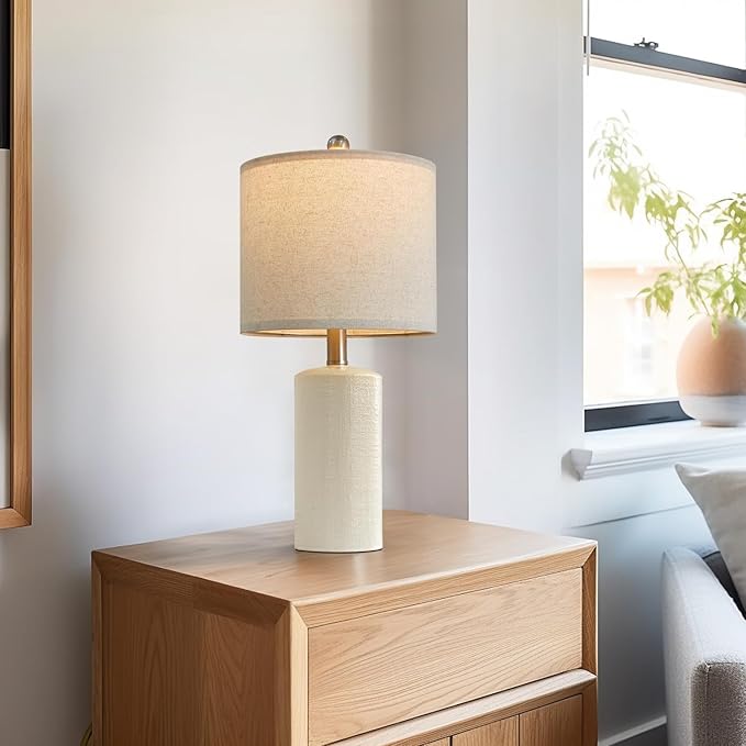 20.25'' Ceramic Table Lamps Set of 2 Small Farmhouse Bedside lamp Creamy White Modern Nightstand End Table Lamps for Living Room Bedroom Study Office