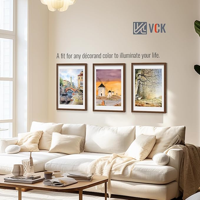 VCK 18x24 Poster Frame 2 Pack - Brown, High-End Wood Picture Frames with Polished Plexiglass, Display 16x20 Photo with Mat or 18x24 without Mat, Art Gallery-Quality, Wall Hanging, Brown