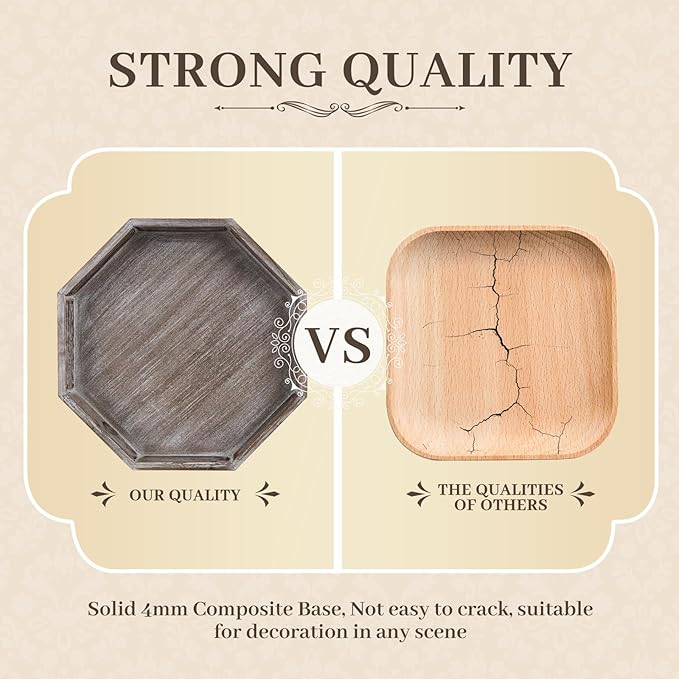 Wooden Decorative Tray, Small Serving Tray with Wood Bead, Farmhouse Big Tray for Ottoman, Countertop, Coffee Tabl, 13" x 13"x 1.6" (Retro Brown)