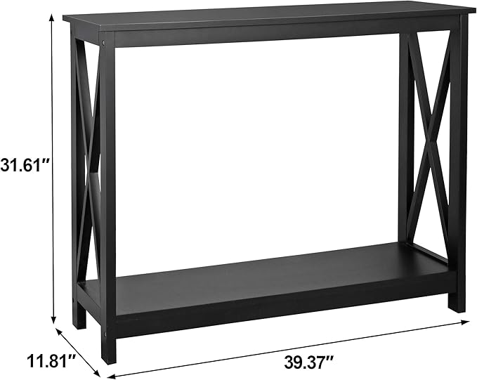 ZenStyle Sofa Side Console Table with 2 Storage Shelves Narrow Accent Table for Entryway/Hallway/Living Room, 39.3in L x 11.8in W x 31.6in H, Black