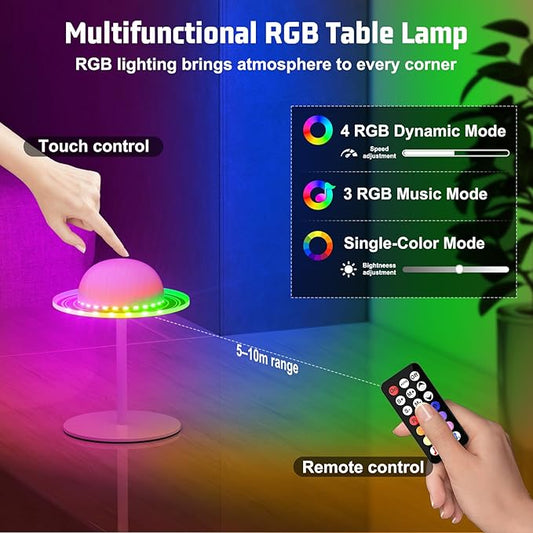 Nreonrick RGB Table Lamp,Wireless Bottle Lamp, Dimmable Color Changing Desk Lamp, Music Sync Bedside Lamp with Remote and Touch Control for Bedroom,Bar,Halloween Decor (1 Pack)