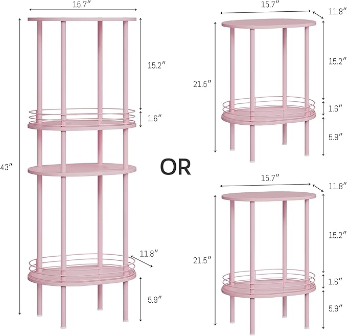 Small Round Side Table,Bedside Table with Storage, Morden Round Nightstand, Samll Side Table for Living Room，Bathroom，Bedroom, Nursery, Laundry, Pink