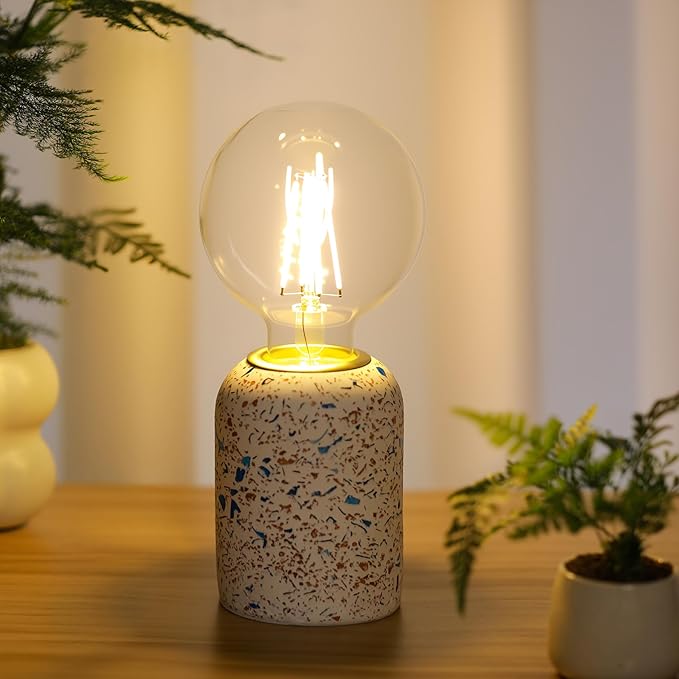 Mini Modern Stained Concrete Bedside Table Lamp, 3.5 x 3.5 x 8.5 Inch Nightstand Lamps, with Spherical Bulb Round Side Table Lamp for Bedroom Living Room Entryway Table Lamps