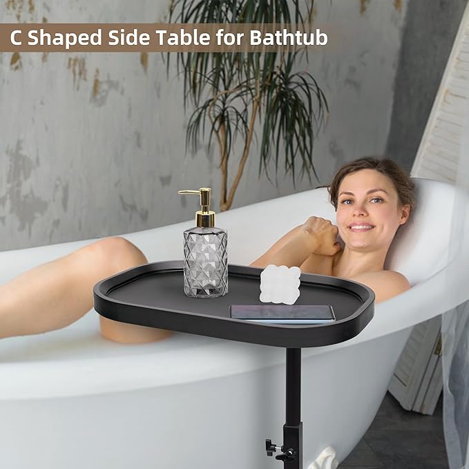 Aoligrace 360°Swivel C Shaped End Table, Adjustable Height TV Tray Table for Couch Sofa Bed, Black Small Side Table for Small Spaces Living Room Bedroom
